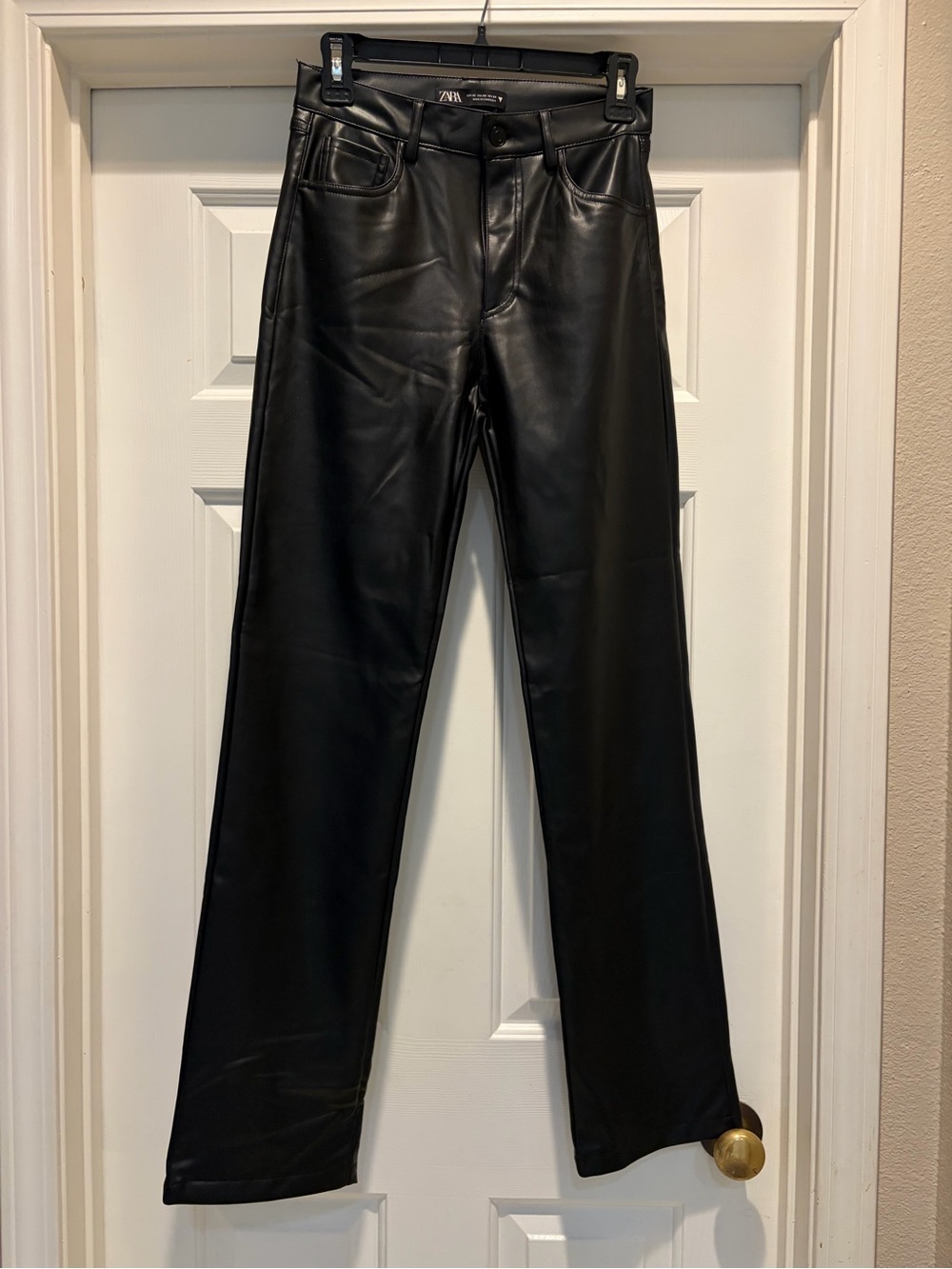 Zara Black Faux Leather Straight Pants